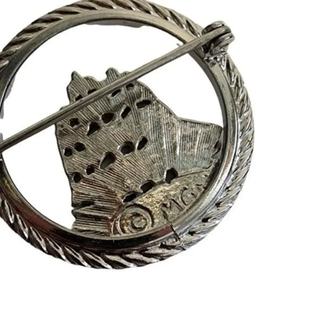 Vintage Silver Tone Round The Bounty Ship Boat signed MGM Brooch‎ Pin